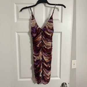 Fashion Nova Purple Ruched Multicolor Dress Size M